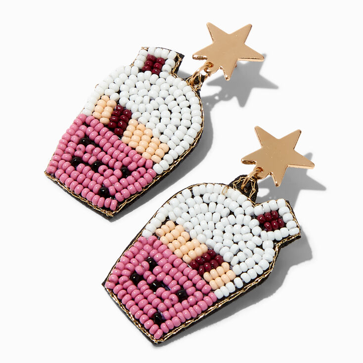 Pink Beaded Bubble Tea 1.5&quot; Drop Earrings,