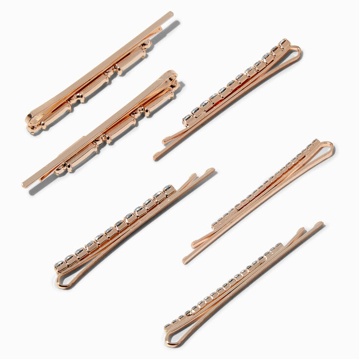 Rose Gold-tone Crystal Bobby Pins - 6 Pack,