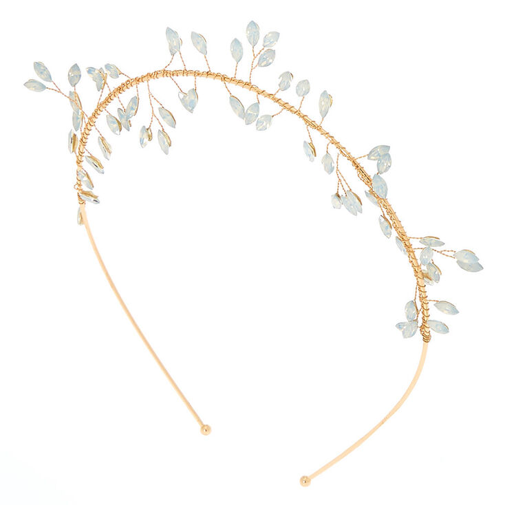 Gold Glass Rhinestone Leaf Headband,