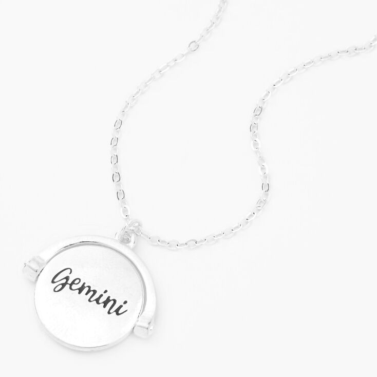 Silver Glow In The Dark Zodiac Spinning Pendant Necklace - Gemini,