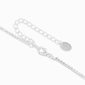 Silver Cubic Zirconia Baguette Charm Crystal Chain Necklace,