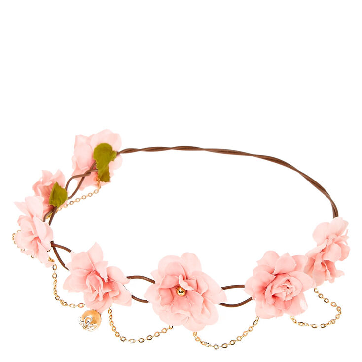 Bohemian Gold Chain Flower Crown - Pink,