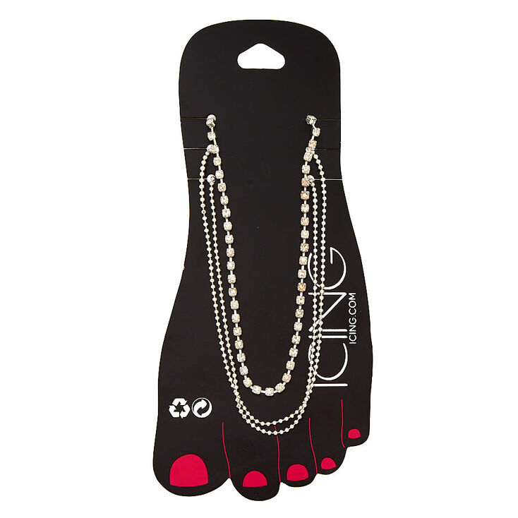 Studded Beaded Multi Layered Anklet - Silver,