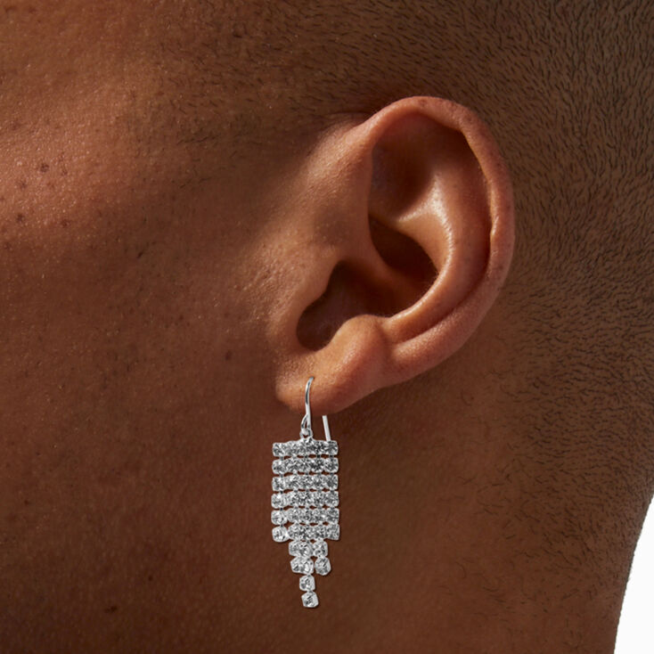 Silver Crystal Fringe 1.5&quot; Drop Earrings,