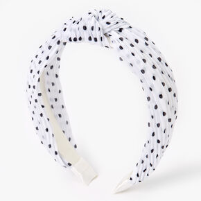 Polka Dot Pleated Knotted Headband - White,