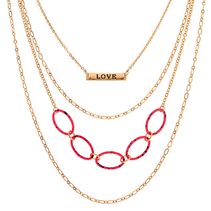 Gold Chain Multi Strand Necklace - Neon Pink,