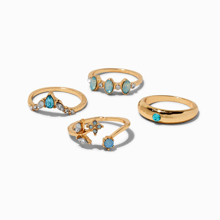 Light Blue Crystal Gold-tone Ring Set - 4 Pack,