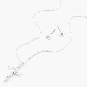 Silver Cubic Zirconia Cross Jewelry Set - 2 Pack,
