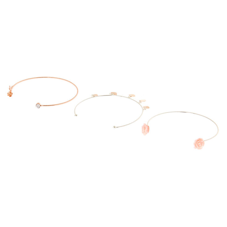 Rose Gold Floral Cuff Bracelets - 3 Pack,
