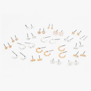 Mixed Metal Floral Love Stud &amp; Hoop Earrings - 20 Pack,