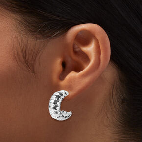 Silver-tone Ribbed 20MM Hoop Earrings ,