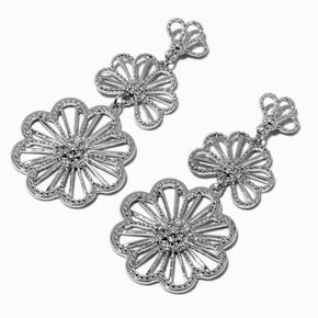Silver-tone Flower Fan 2&quot; Drop Earrings,