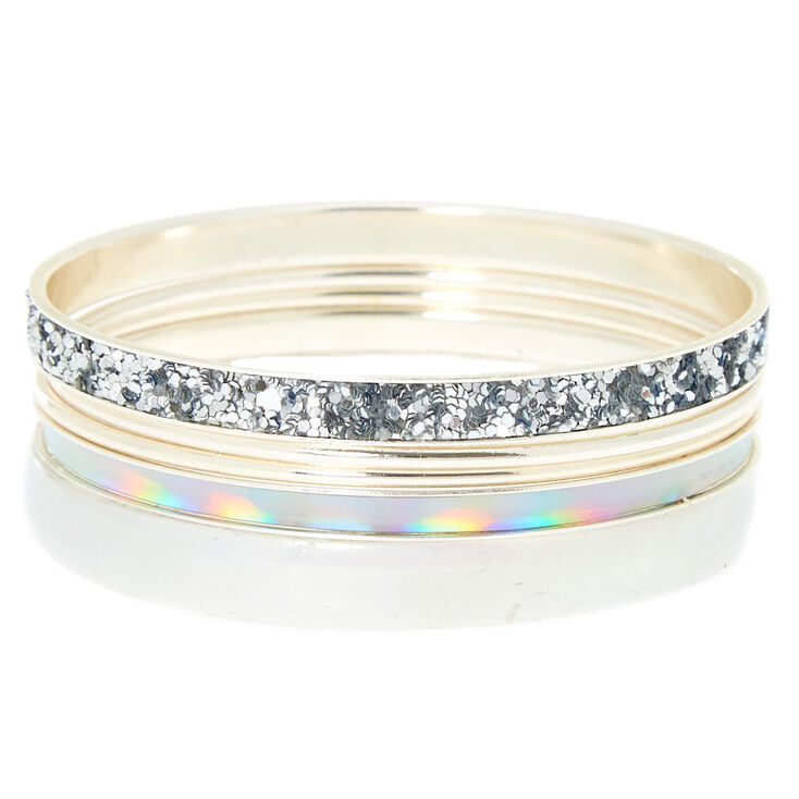 Silver Holographic Bangle Bracelets - 5 Pack,