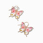 Gold-tone Pressed Flowers Butterfly 1&quot; Drop Earrings ,