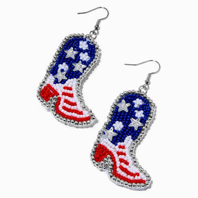 American Flag Beaded Cowboy Boot Drop Earrings,