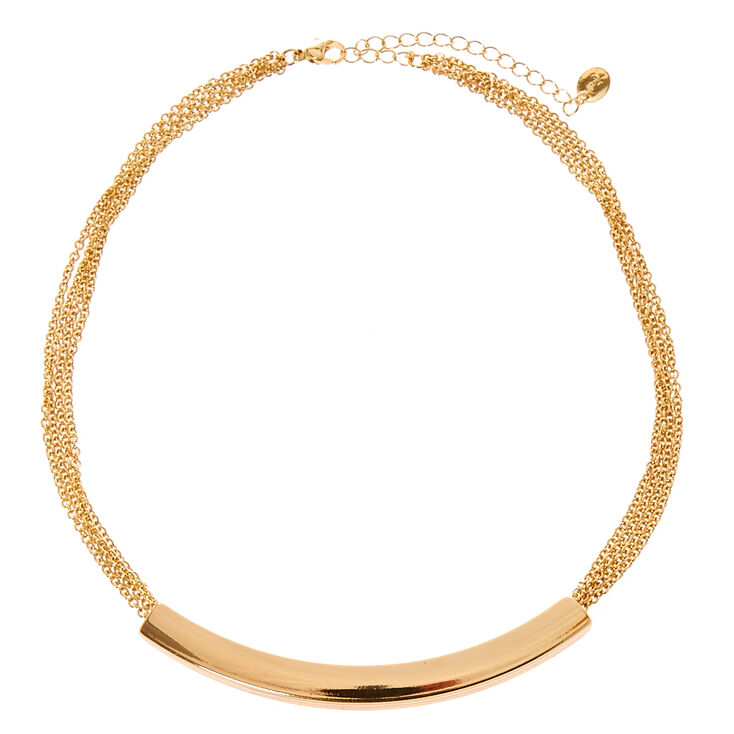 Gold-Tone Curved Bar & Chain Necklace,
