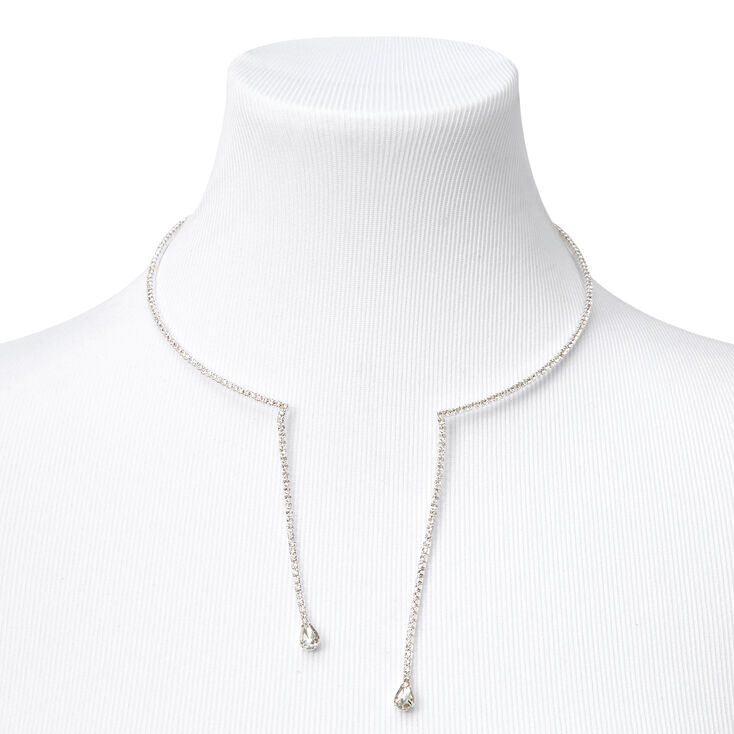 Silver Rhinestone Open Drip Collar Necklace,