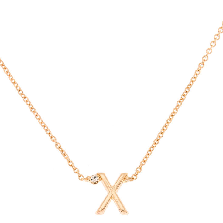 Gold Stone Initial Pendant Necklace - X,