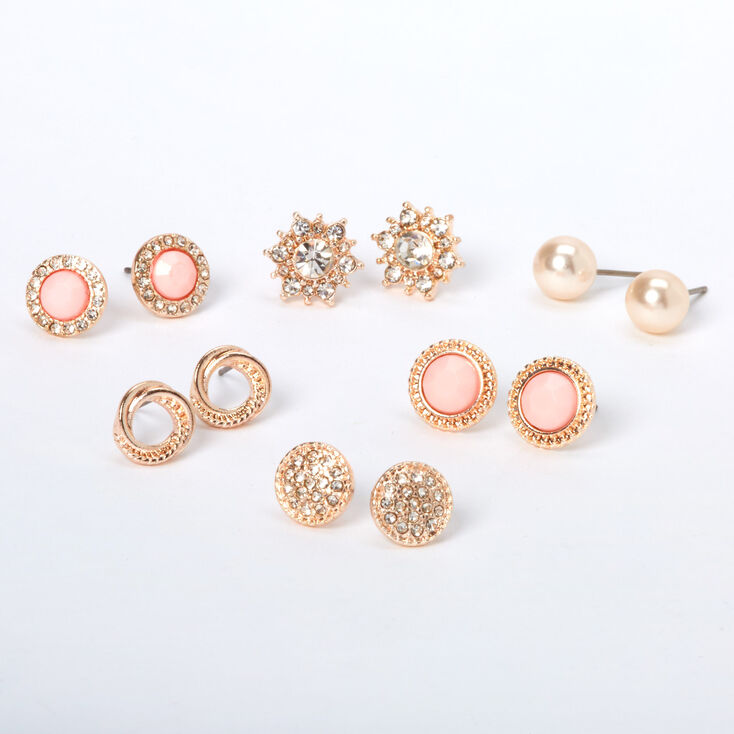 Blush Pink & Gold Motif Stud Earrings,