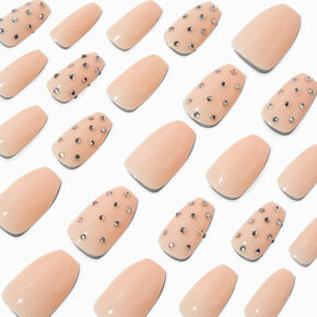 Nude Bling Coffin Faux Nail Set - 24 Pack,