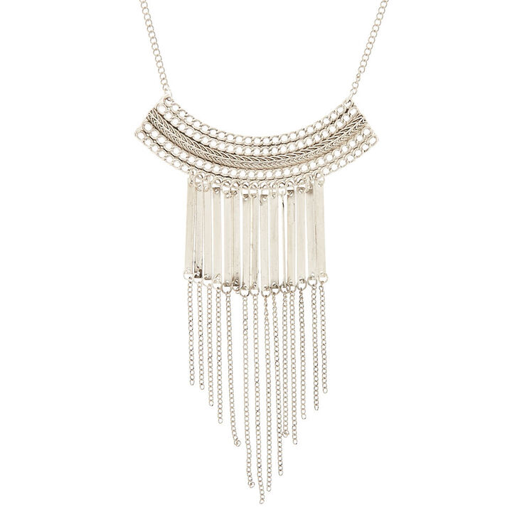 Metallic Fringe Bib Pendant Necklace,