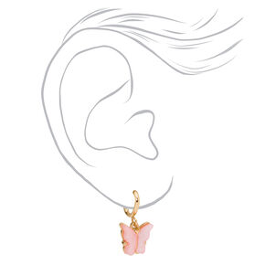 Pink Butterfly Clip On Hoop Earrings,