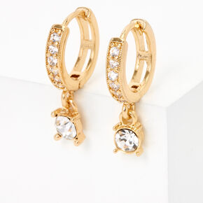 Gold 10MM Crystal Drop Huggie Hoop Earrings,