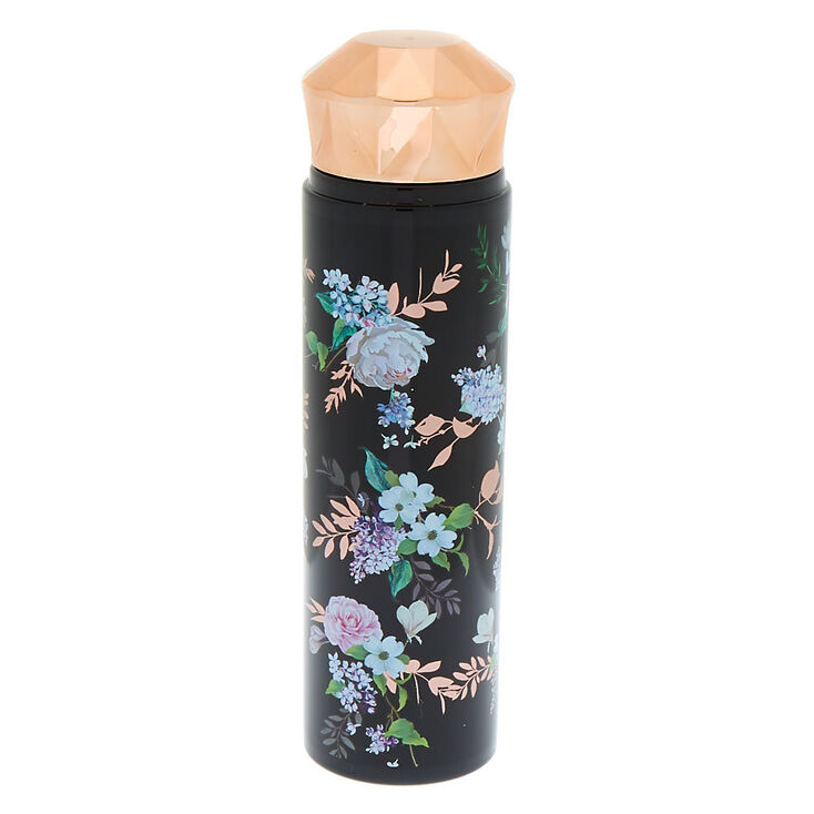 Rose Gold Floral Water Bottle - Black,