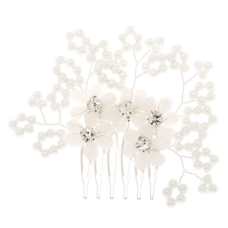 Pearl Flower Hair Comb - White,