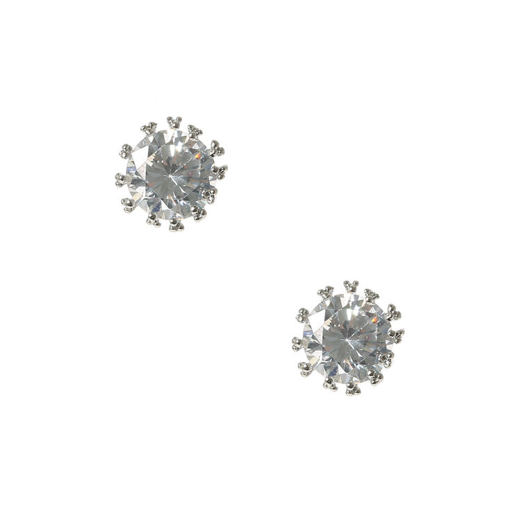 8MM Silver Cubic Zirconia Stud Earrings,