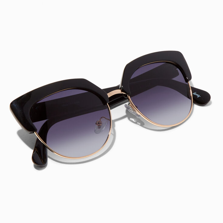 Black Retro Browline Black Lerns Sunglasses,