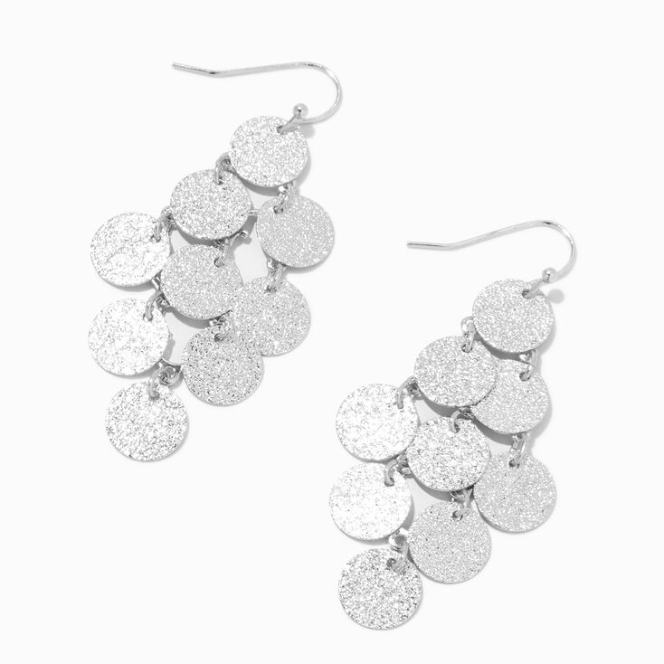 Silver 2&quot; Glitter Round Chandelier Drop Earrings,