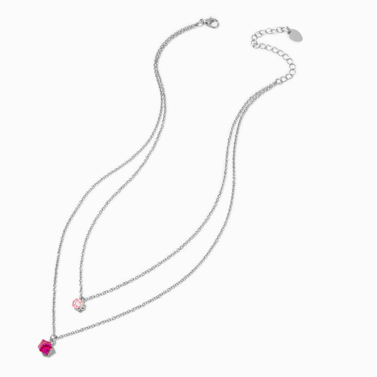 Pink Cube Pendant Multi-Strand Necklace,