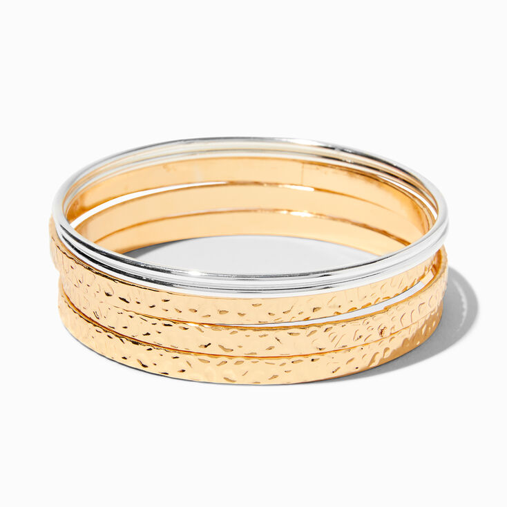 Mixed Metal Textured Bangle Bracelets - 5 Pack,