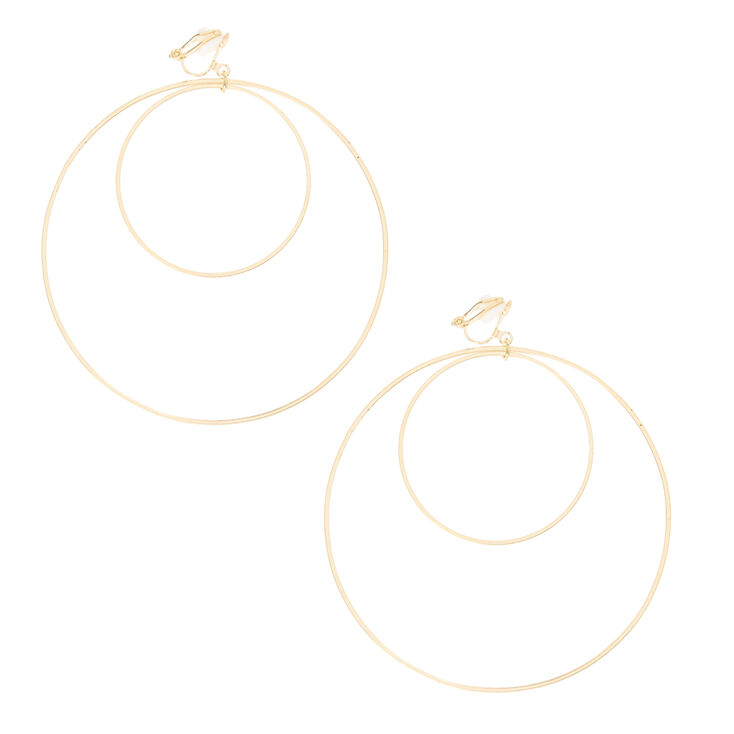 Gold Double Hoop Clip-on Earrings,
