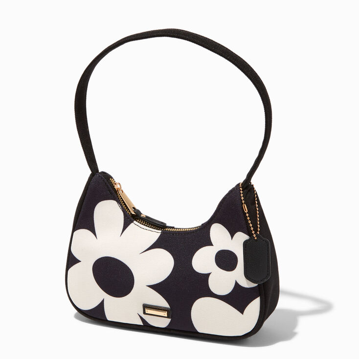 Black &amp; White Daisy Shoulder Handbag,