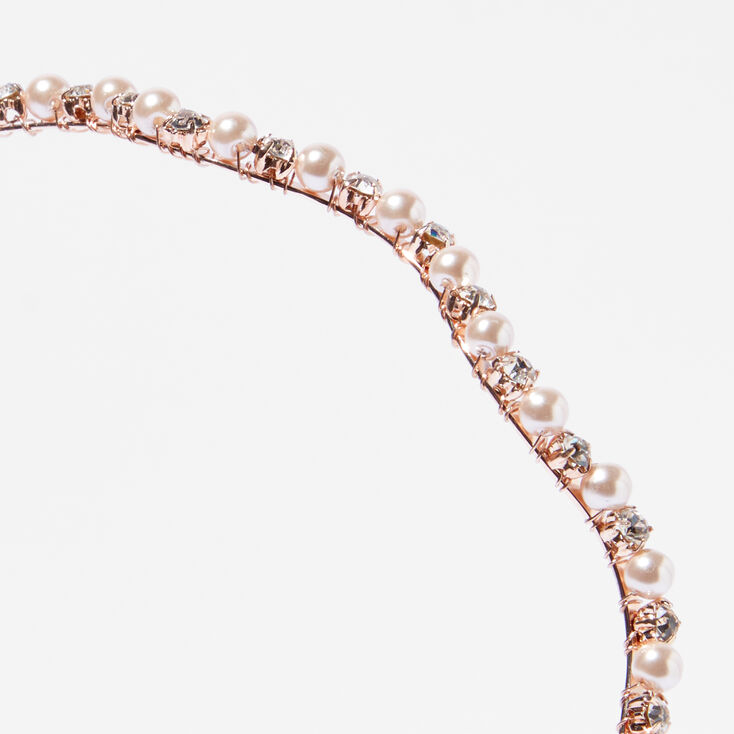 Rose Gold Rhinestone Pearl Wavy Headband,