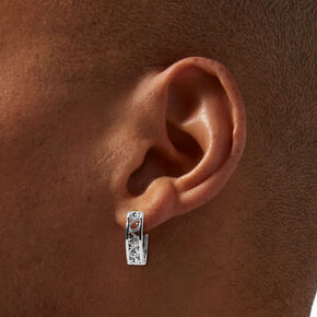 Silver 20MM Filigree Crystal Huggie Hoop Earrings,