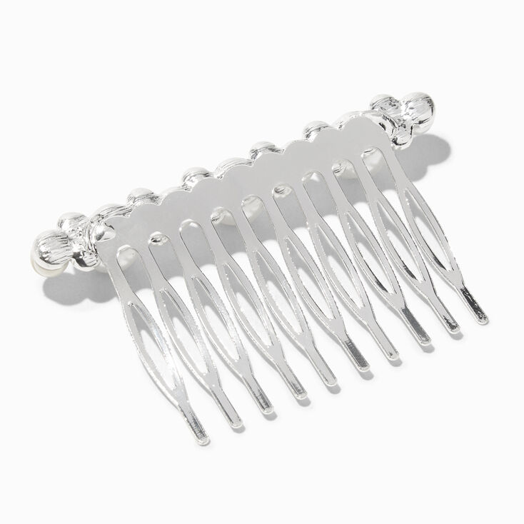 Silver Crystal &amp; Pearl Hair Comb,