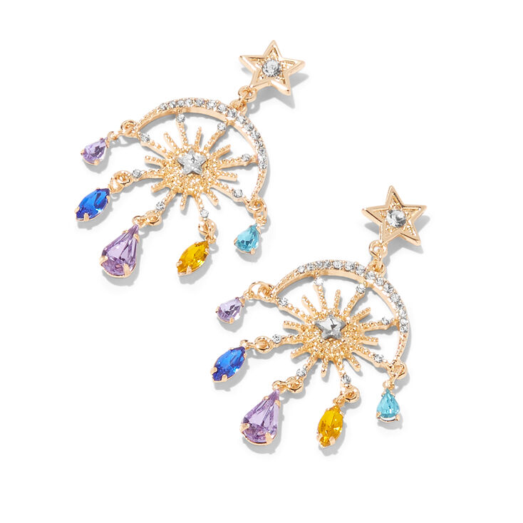 Gold 2&quot; Celestial Chandelier Drop Earrings,