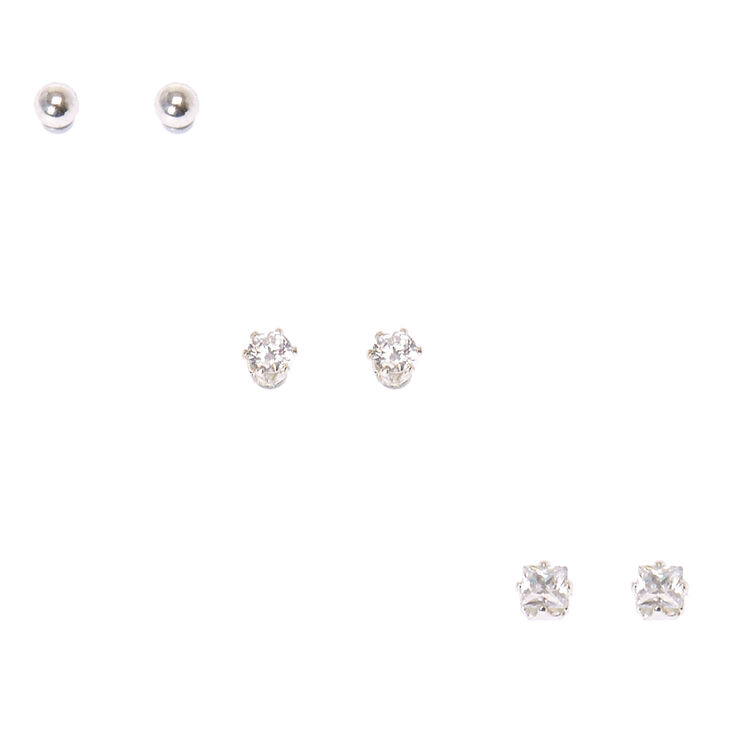Classic Trio Cubic Zirconia Magnetic Stud Earrings,