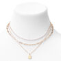 Gold Happy Face &amp; Pearl Chain Multi Strand Necklace,