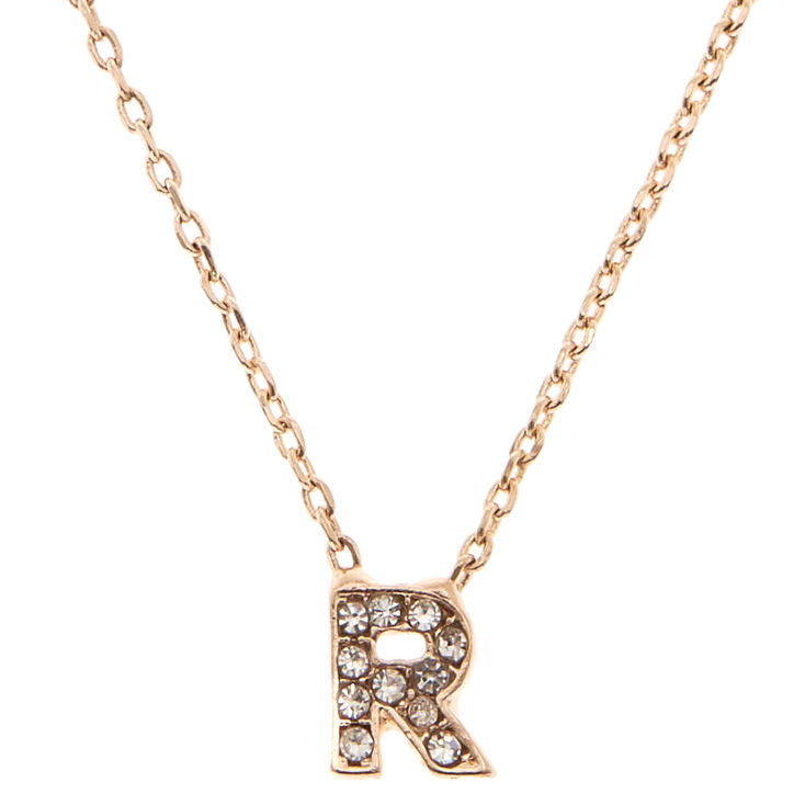 Rose Gold Studded "R" Initial Necklace,
