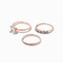 Rose Gold-tone Cubic Zirconia Square Ring Stack Set - 3 Pack,