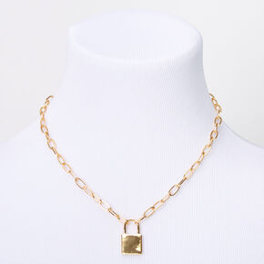 Gold Lock Pendant Chain Necklace,