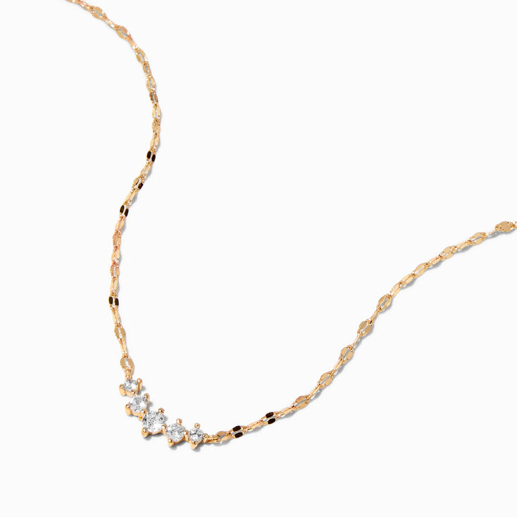 Gold-tone Cubic Zirconia Inline Crescent Pendant Necklace,