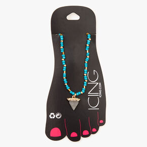 Gold Beaded Shark Tooth Anklet - Turquoise,