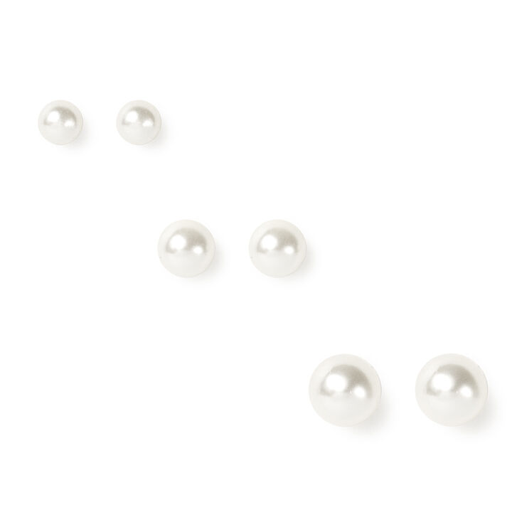 3, 4 &amp; 5MM Pearl Stud Earrings  - 3 Pack,