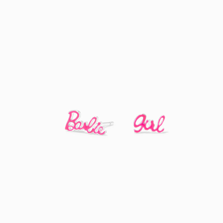 Barbie&trade; Pink Barbie Girl Sterling Silver Stud Earrings,