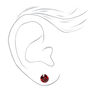 Silver Cubic Zirconia Round Stud Earrings - Ruby, 7MM,